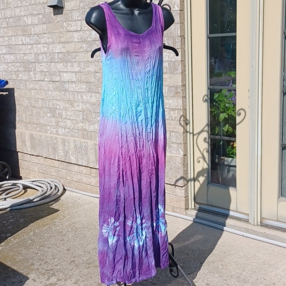Jayli Rayon Tank Long Dress S-  Tie Dyed , Ombre Hippie/Boho, Ptp=18", L=48"
